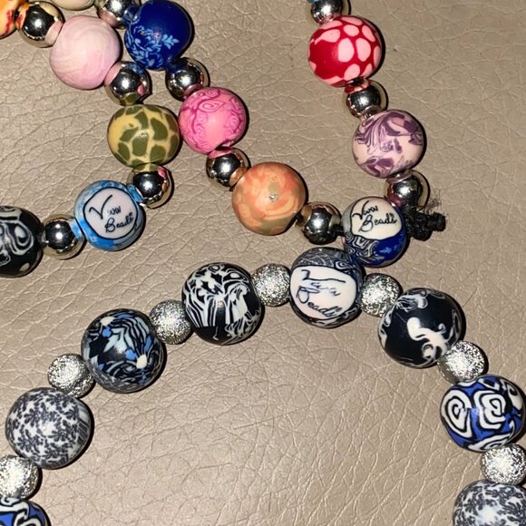 Viva Beads Colorful Beaded Stretch Bracelets Artisans Polymer Clay Set Of 3 - Picture 7 of 8